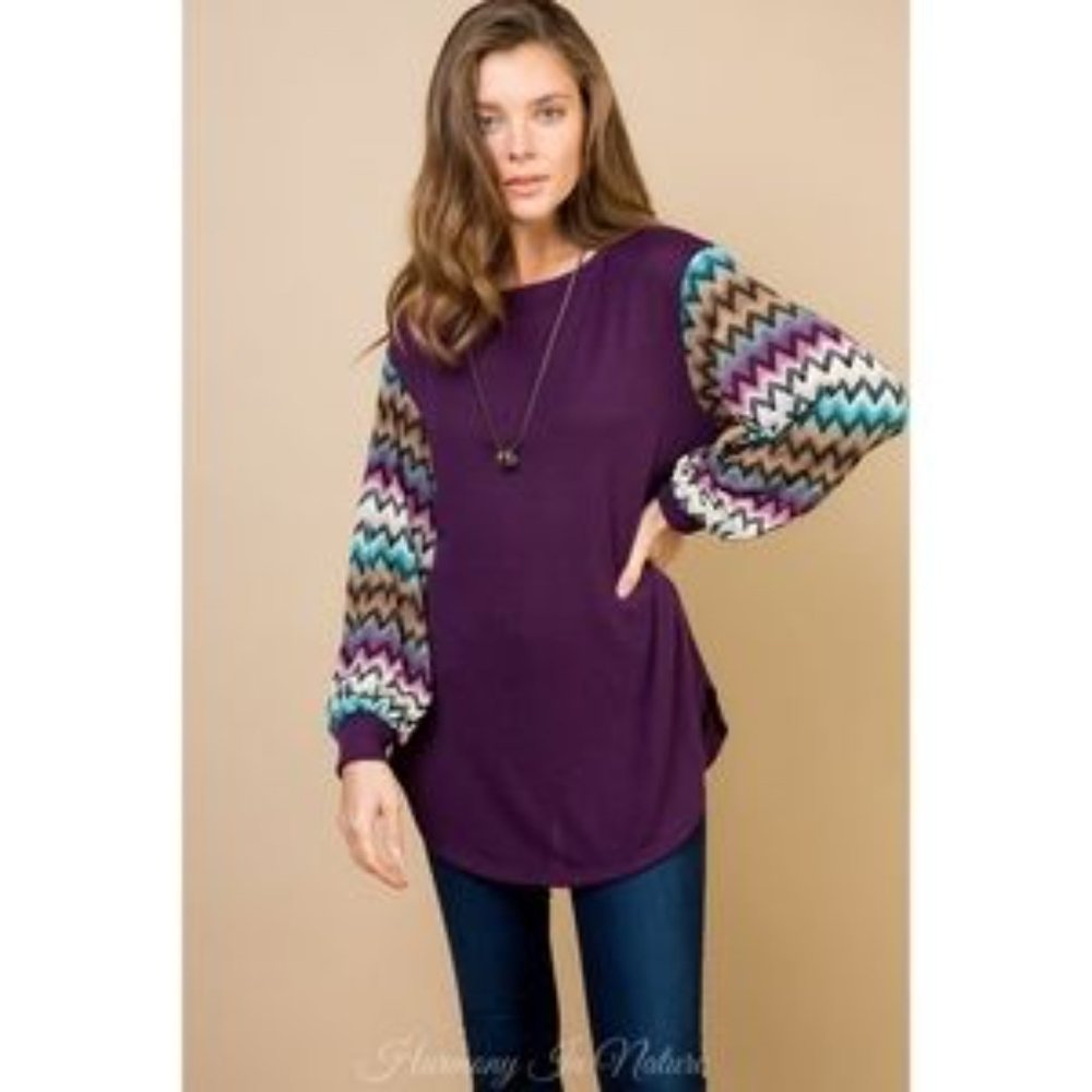 Hacci Chevron Balloon Sleeve Tunic - Small - Picture 2 of 4
